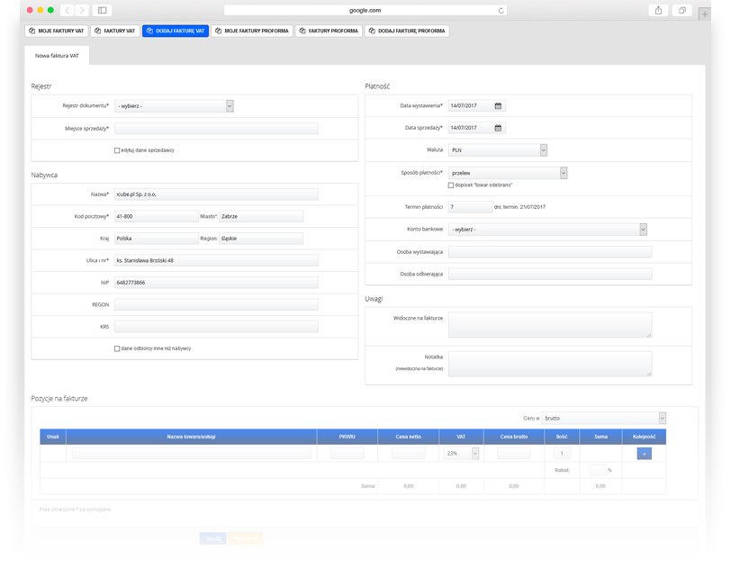 Wbudowany w e-commerce system wystawiania faktur